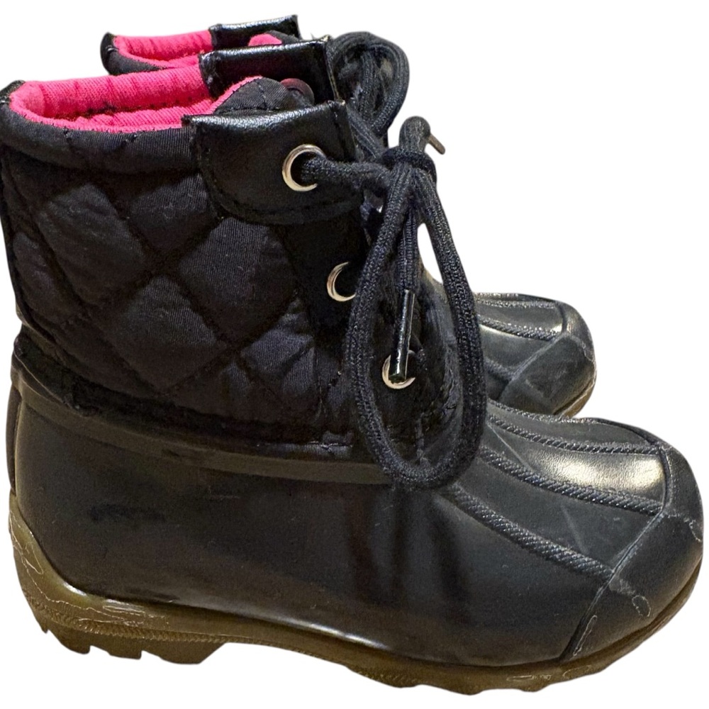 Sperry Port Black Quilted Waterproof Lace-up Ankle Duck Boot Bog Girls' US 8M